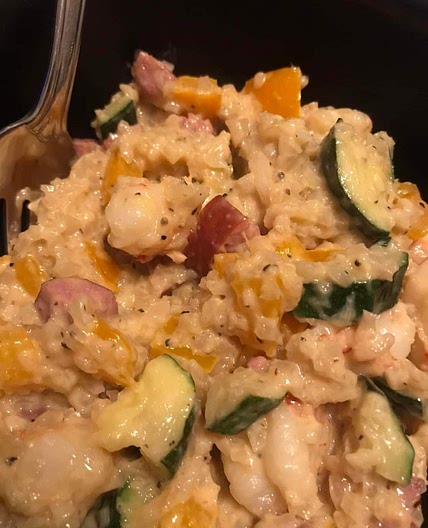 Cajun Alfredo Shrimp and Sausage with Cauliflower Rice