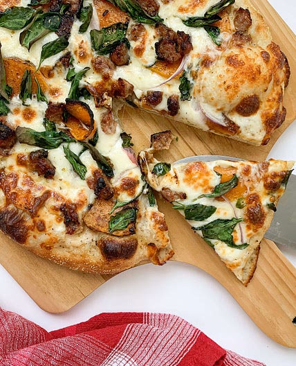 Squash, Sausage, and Spinach Pizza
