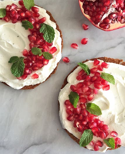 Whipped cream cheese and pomegranate toast