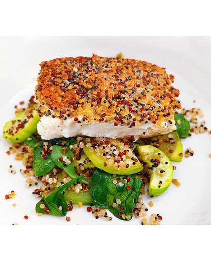 Golden Quinoa Crusted Halibut