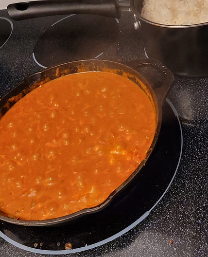 Creamy Coconut Chickpea Curry over garlic rice