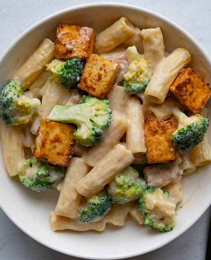 Creamy Vegan Pasta with Air Fryer Tofu