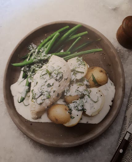 Poached chicken and Tarragon Sauce