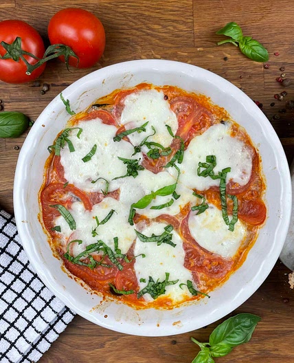 Aubergine and Tomato with Mozzarella Cheese 