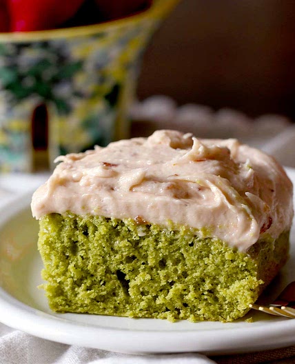 Matcha Sheet Cake with Strawberry Frosting