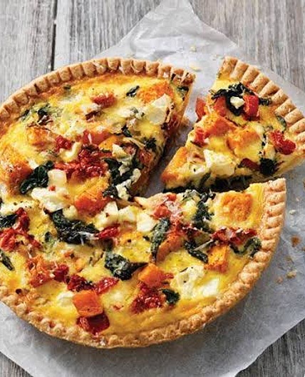 Pumpkin, feta and caramelised onion quiche