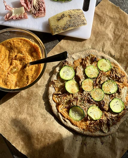 Homemade Pizza with Radicchio and Zucchini