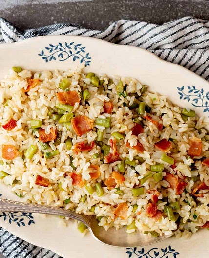 Best Tasting Brown Rice with Green Beans and Bacon