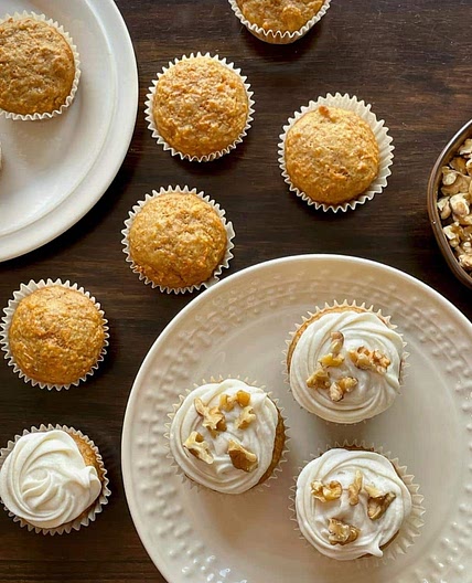Vegan Carrot Cake Cupcakes with Almond Cream Cheese Frosting