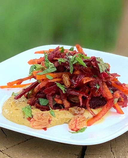 Beet Slaw with Pistachios and Raisins