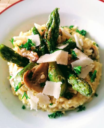 Risotto aux asperges verte et champignons de Paris - Valérie Pas