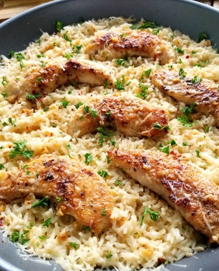 Chicken Scampi With Garlic Parmesan Rice