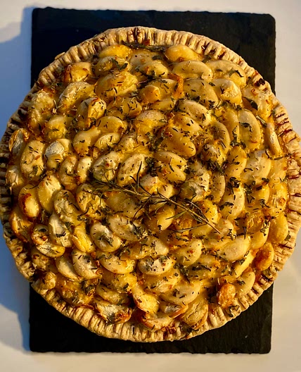 Squash, winter herb & butter bean pie 
