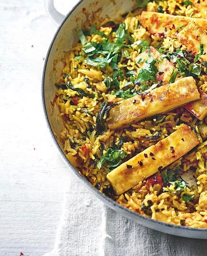 Spinach and paneer pilaf