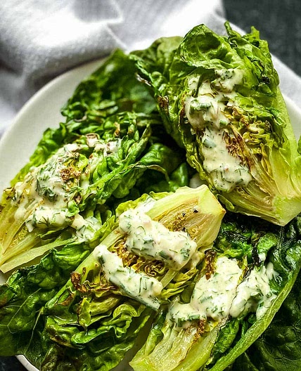 Grilled Little Gem Salad with Tahini Ranch Dressing