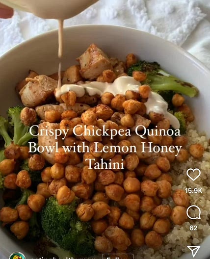 Crispy Chickpea Quinoa Bowl with Lemon Honey Tahini