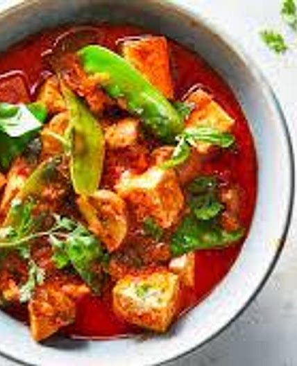 Grilled Tofu Curry with Cherry Tomato, Sweet Corn & Mushrooms