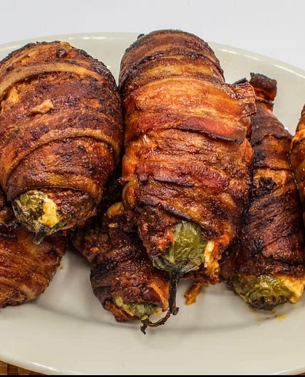 Pulled Pork Stuffed Poblano Peppers on the smoker 