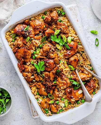 Sticky Chicken and Fried Rice Tray Bake