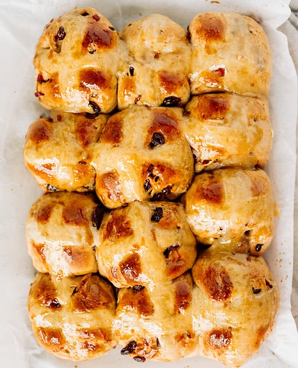Traditional Hot Cross Buns with an Orange Honey Glaze