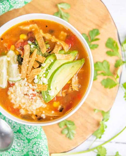 Easy Low Calorie Chicken Tortilla Soup with Rotisserie Chicken