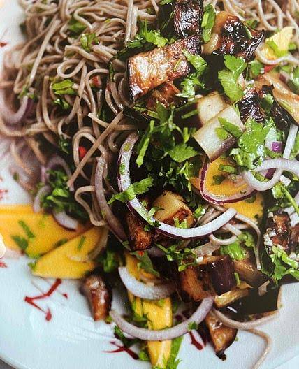Mango aubergine soba noodles