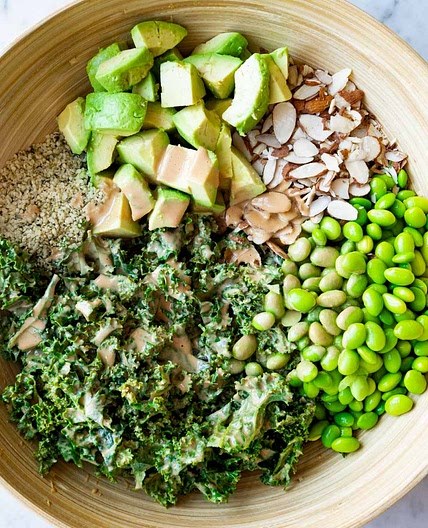 Asian-Inspired Creamy Vegan Kale & Edamame Salad
