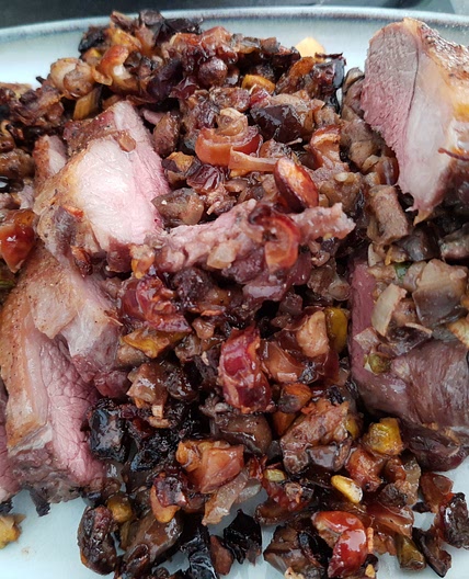 Lamb stuffed with aubergines and dates