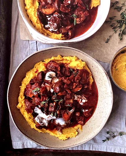 Mushroom Ragu with Parsnip and Carrot Mash