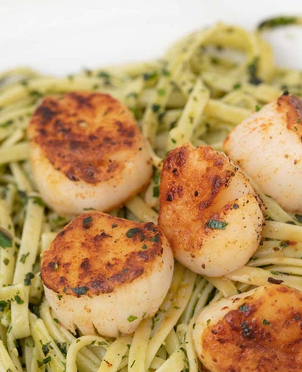 Pan Seared Scallops with Linguine al Pesto