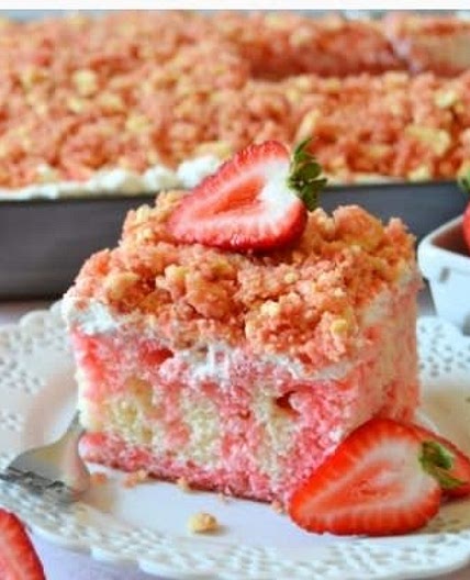 Strawberry Crunch Poke Cake