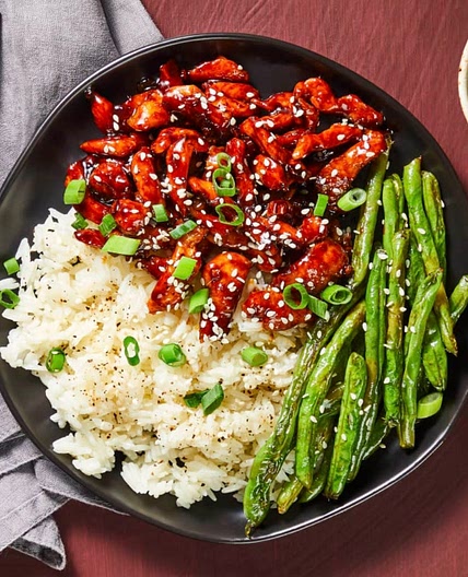 Hoisin Honey Chicken with Green Beans and Rice 