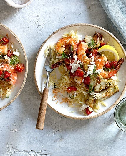 Greek shrimp & artichoke heart sauté