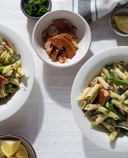 Penne with Smoked Trout, Cream and Asparagus