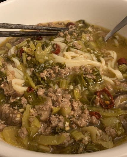 雪菜肉末面, ramen with picked mustard greens and impossible burger
