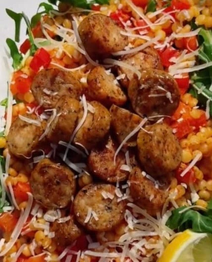 Roasted Red Pepper Couscous with Chicken Sausage