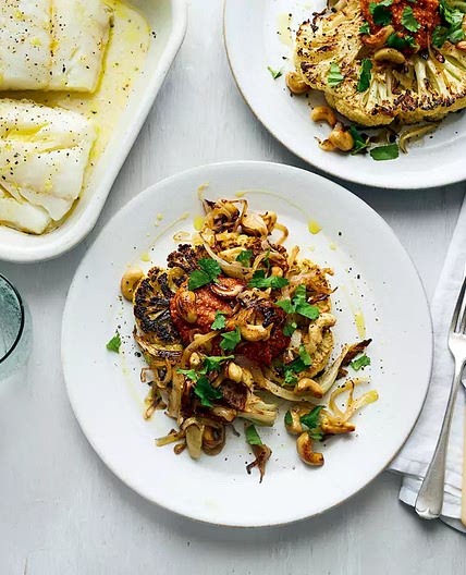 Cauliflower steaks with onion & cashew sauce