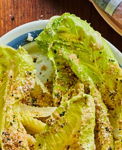 Caesar Salad with Garlic Butter Breadcrumbs