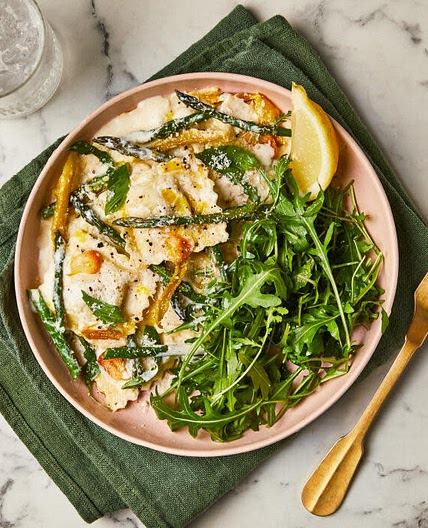 Creamy Lemon & Asparagus Sauce With Spinach & Ricotta Ravioli