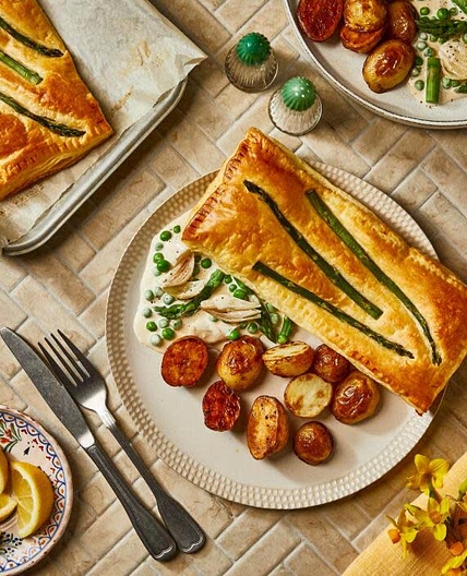 Springtime Asparagus & Pea Pie With Roasties