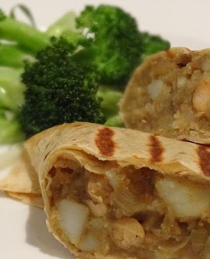 Caribbean rotis filled with curried potatoes and chickpeas