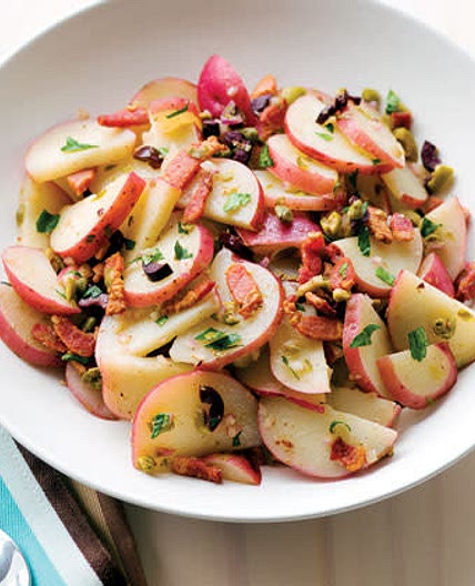 Yukon Gold Potato Salad w/ Black olives, Tomato, and Goat Cheese (Real food gangstas)