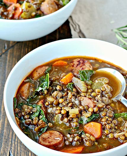 Lentil Soup with Sausage and Greens