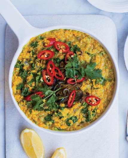 Red Lentil Dahl with coconut milk and kale