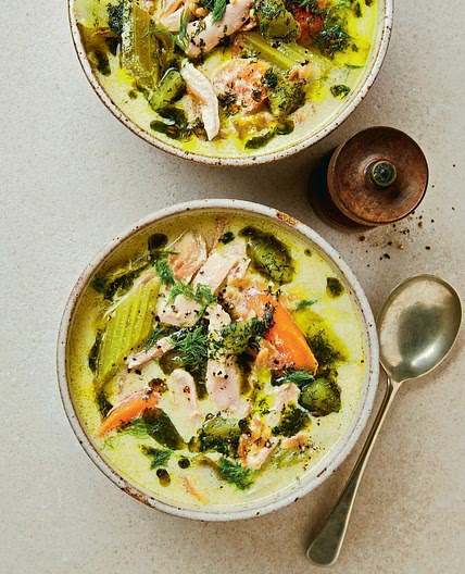 Avgolemono Soup with Fennel and Dill Oil