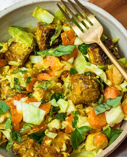 Vegan Golden Goddess Salad with Tofu and Cabbage