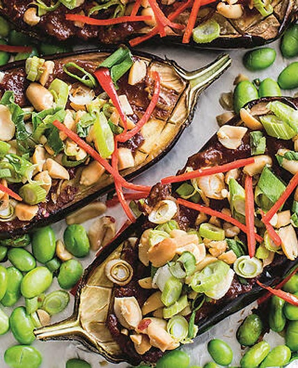 One pan miso aubergine with peanuts