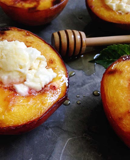 Roasted Peaches with Goat Cheese + Honey