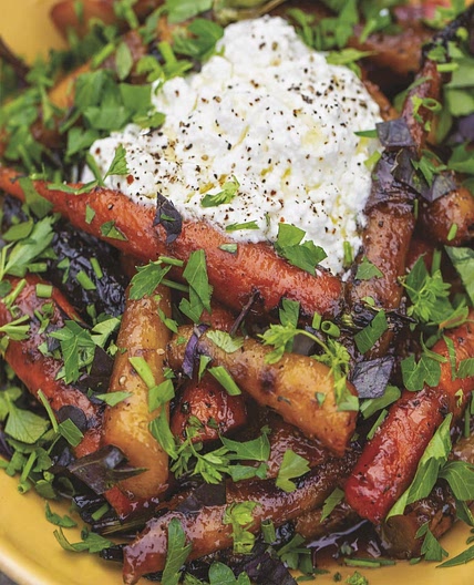 Coal-Roasted Carrots with Ricotta, Herbs, and Black Pepper Honey