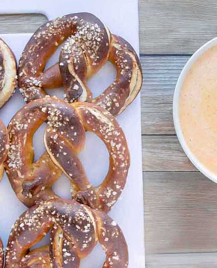 Tavern Beer Pretzels with Cheddar Sauce